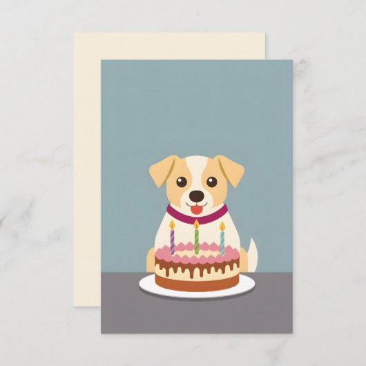 Carte Petit chiot avec gâteau d'anniversaire (Devant / Derrière)