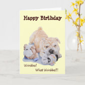 Carte Petit chiot shar pei chien et teddy drôle annivers (Fleur jaune)
