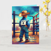 Carte Petit cow-boy occidental 4e anniversaire rodéo per (Fleur jaune)