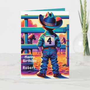 Carte Petit cow-boy occidental 4e anniversaire rodéo per