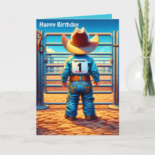 Carte Petit cow-boy occidental premier anniversaire rodé