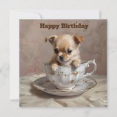 Carte Petit Délice : chiot Chihuahua dans une tasse à th (Devant)
