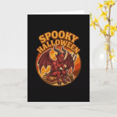 Carte Petit diable effrayant Halloween Design Rétro (Fleur jaune)