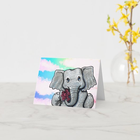 Carte petit éléphant (Fleur jaune)