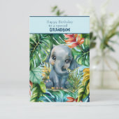 Carte Petit éléphant Joyeux Anniversaire Petit-fils spéc (Debout devant)