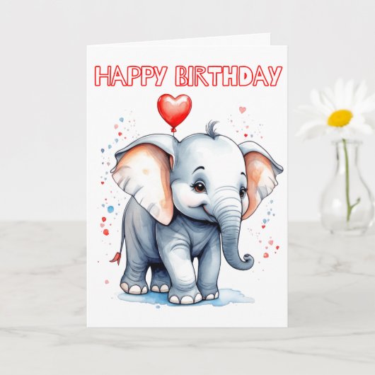 Carte Petit Eléphant mignon Joyeux anniversaire (Petite plante)