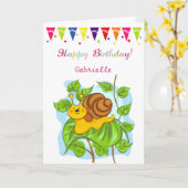 Carte Petit escargot, ballons et gâteau Anniversaire (Fleur jaune)