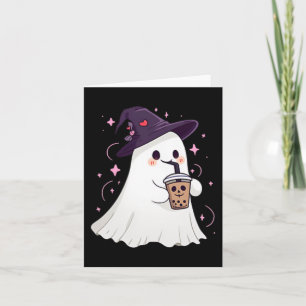 Carte Petit fantôme de café glacé saison effrayante joli