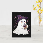 Carte Petit fantôme de café glacé saison effrayante mign (Fleur jaune)