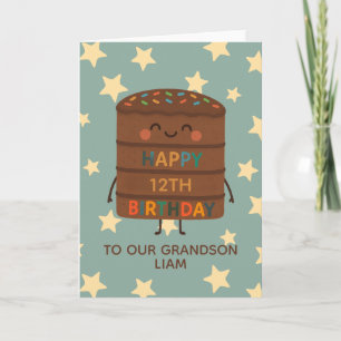Carte Petit-fils 12e anniversaire mignonne gâteau au cho