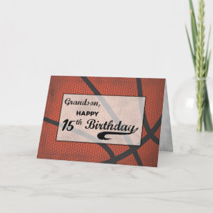 Carte Petit-fils 15e Anniversaire Basket-ball Grand en d