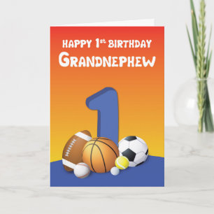 Carte Petit-fils 1er Anniversaire Ballons de Sport