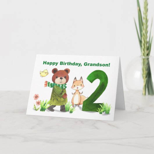 Carte Petit-fils 2e anniversaire de l'ours d'aquarelle e (Devant)