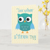 Carte Petit-fils 2e anniversaire, hibou, bleu, vert (Fleur jaune)