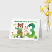 Carte Petit-fils 3e anniversaire de l'ours d'aquarelle e (Fleur jaune)