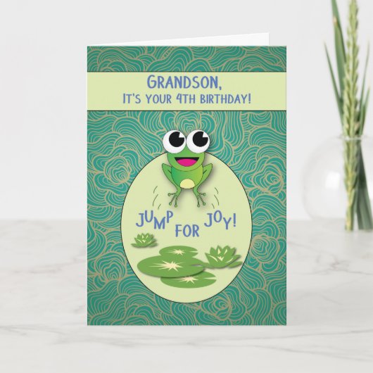 Carte Petit-fils, 4e anniversaire, grenouille (Devant)