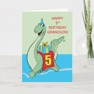 Carte Petit-fils, 5e anniversaire Dinosaur