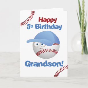 Carte Petit-fils 5e anniversaire drôle visage de basebal