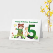 Carte Petit-fils 5e anniversaire Ours d'aquarelle et ren (Fleur jaune)