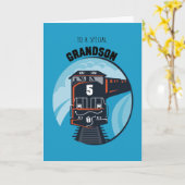 Carte Petit-fils 5e train, Petit garçon, Bleu (Fleur jaune)