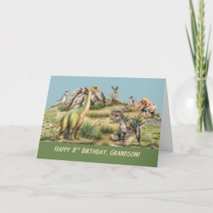 Carte Petit-fils 8e anniversaire bébé Dinosaure vie