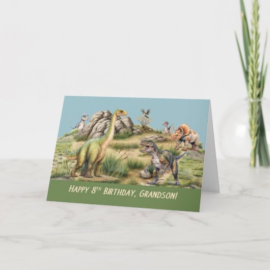 Carte Petit-fils 8e anniversaire bébé Dinosaure vie (Devant)