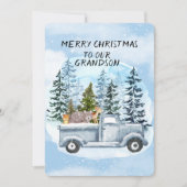 Carte Petit-fils Camion bleu Arbre de Noël et animaux (Devant)