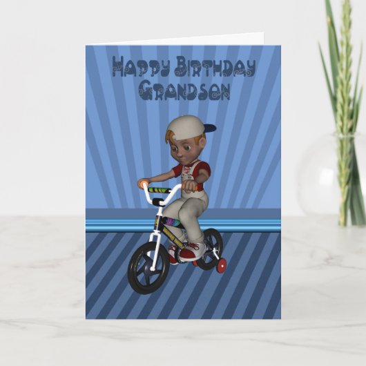 Carte Petit-fils de joyeux anniversaire, garçon sur une (Devant)