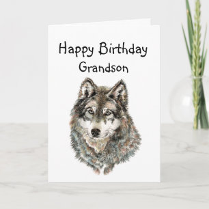 Carte Petit-fils de joyeux anniversaire, loup d'humour,