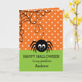 Carte Petit-fils Halloween araignée (Fleur jaune)