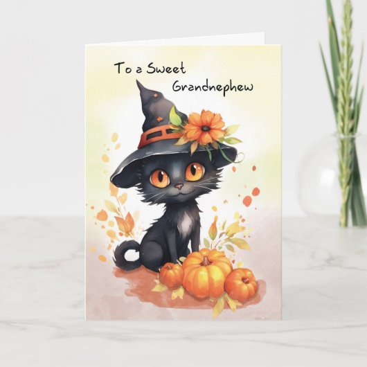 Carte Petit-fils Halloween Chat Doux (Devant)