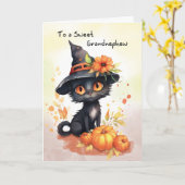 Carte Petit-fils Halloween Chat Doux (Fleur jaune)