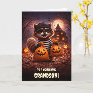 Carte Petit-fils Halloween Mignon et drôle Raton laveur