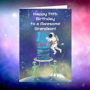 Carte Petit-fils Joyeux 14e Anniversaire Astronaute avec