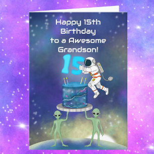 Carte Petit-fils Joyeux 15e Anniversaire Astronaute avec