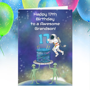 Carte Petit-fils Joyeux 17e Anniversaire Astronaute avec
