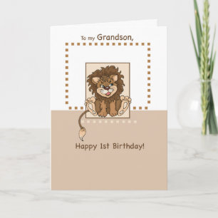 Carte Petit-fils, Joyeux 1er anniversaire Lion bébé
