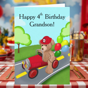 Carte Petit-fils Joyeux 4e Anniversaire Ours en Peluche