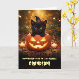 Carte Petit-fils Joyeux Halloween Adorable Chat Minou No