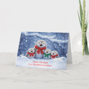 Carte Petit-fils Mignonne Famille de hiboux Noël Vacance