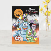 Carte Petit-fils, monstres d'Halloween, avec ballon de f (Fleur jaune)