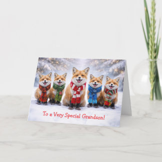 Carte Petit-fils Noël avec des renards mignons dans la n