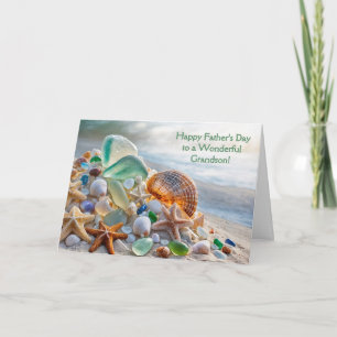 Carte Petit-fils Pères avec Coquillages de Mer de Plage