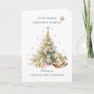 Carte Petit-fils sapin de Noël Rocse Horse Nutcracker