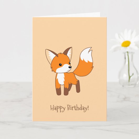 Carte Petit Fox mignon sur l'anniversaire crème (Petite plante)