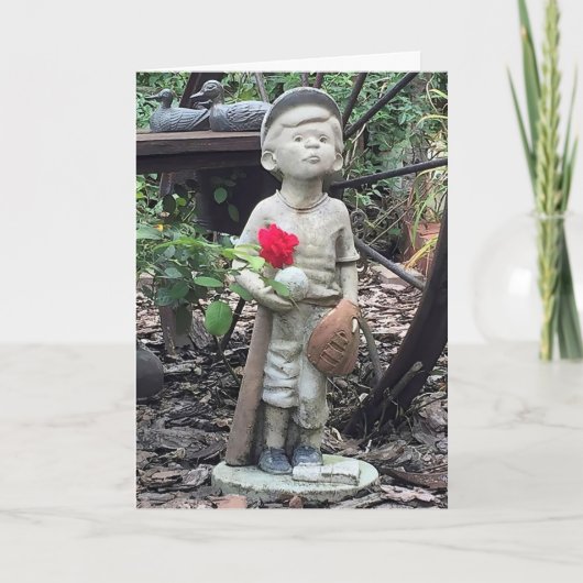 Carte Petit Garçon Avec Baseball et Rose (Devant)