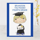 Carte Petit Garçon Diplômé Bleu Cheveux Gros (Fleur jaune)