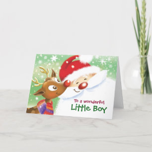 Carte Petit Garçon, Noël, Joli Reindeer & Père Noël