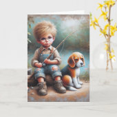 Carte Petit Garçon Pêche Anniversaire (Fleur jaune)