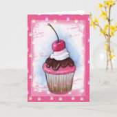 Carte Petit gâteau au pastel sur l'arrière - plan rose (Fleur jaune)